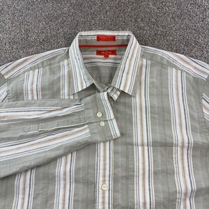 Faconnable Men L Button Up Shirt Long Sleeve Striped Dress Shirt Workwear Casual